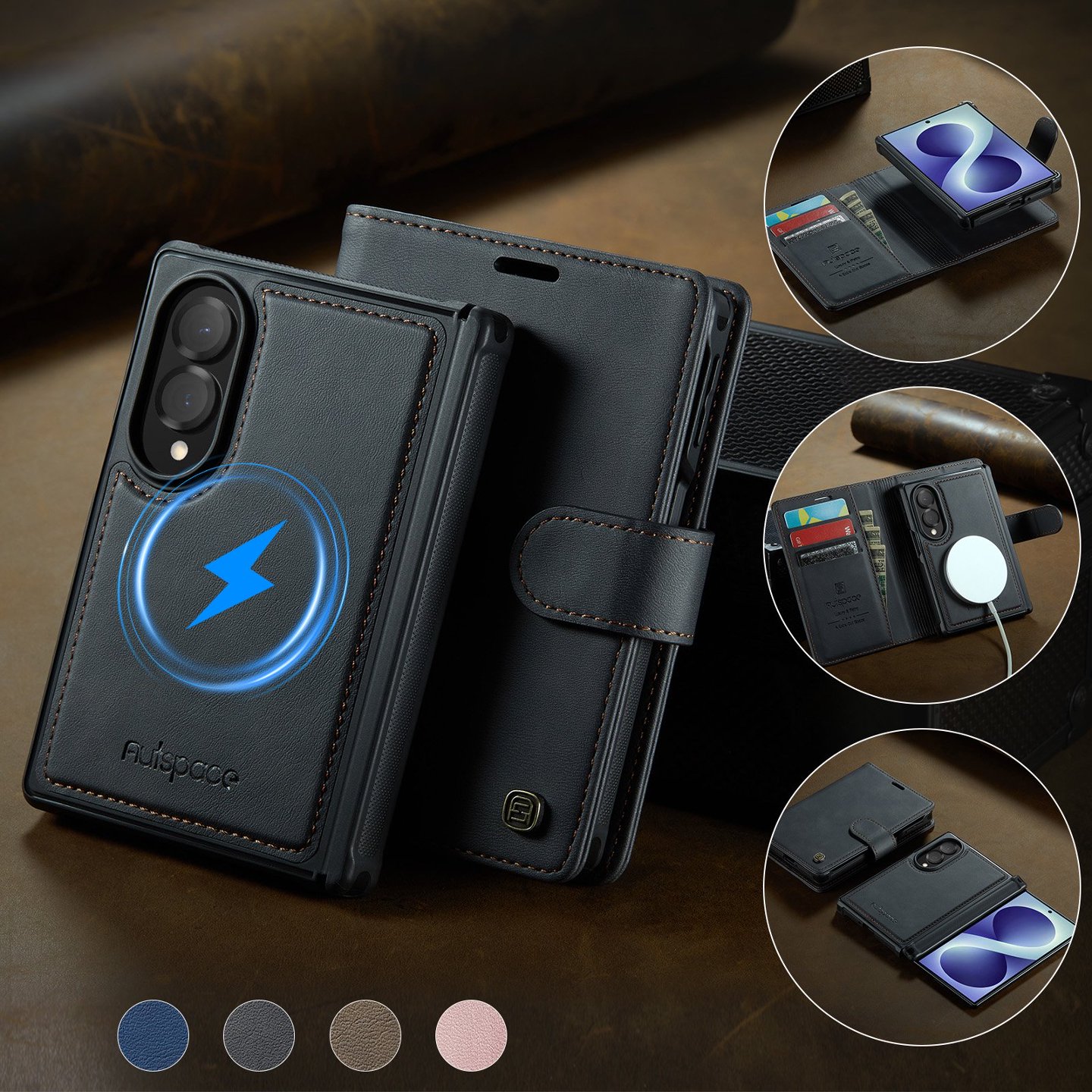 Bifold Leather Wallet - غطاء جلدي قابل للفصل 2 في